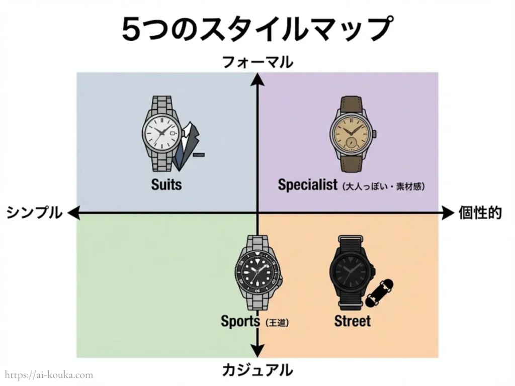 5つのスタイルのファッション相性マップ