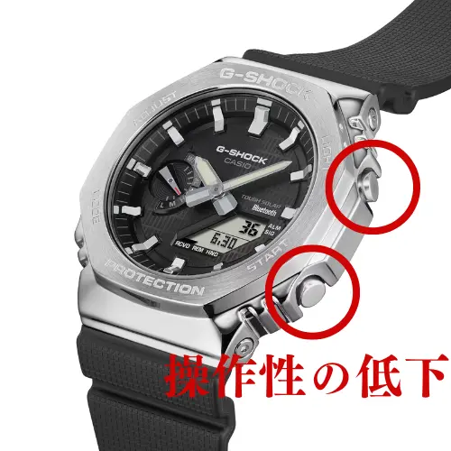 ボタン部分に印を入れ操作性が悪くなったとわかるように加工編集した画像