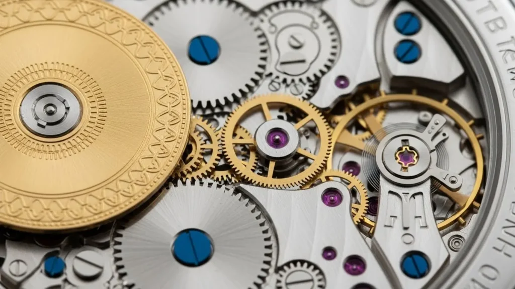 シースルーバックから見えるセイコー製機械式ムーブメントの精密な構造
