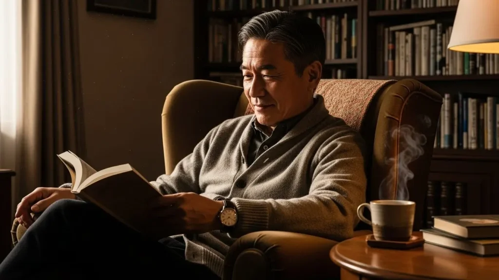 お気に入りのプレサージュと共にリラックスした時間を過ごす大人の男性