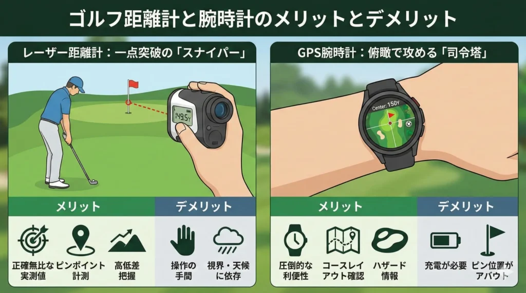 ゴルフ距離計と腕時計のメリットとデメリット
