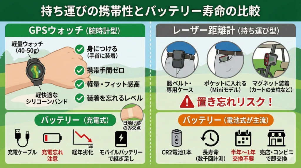 持ち運びの携帯性とバッテリー寿命の比較