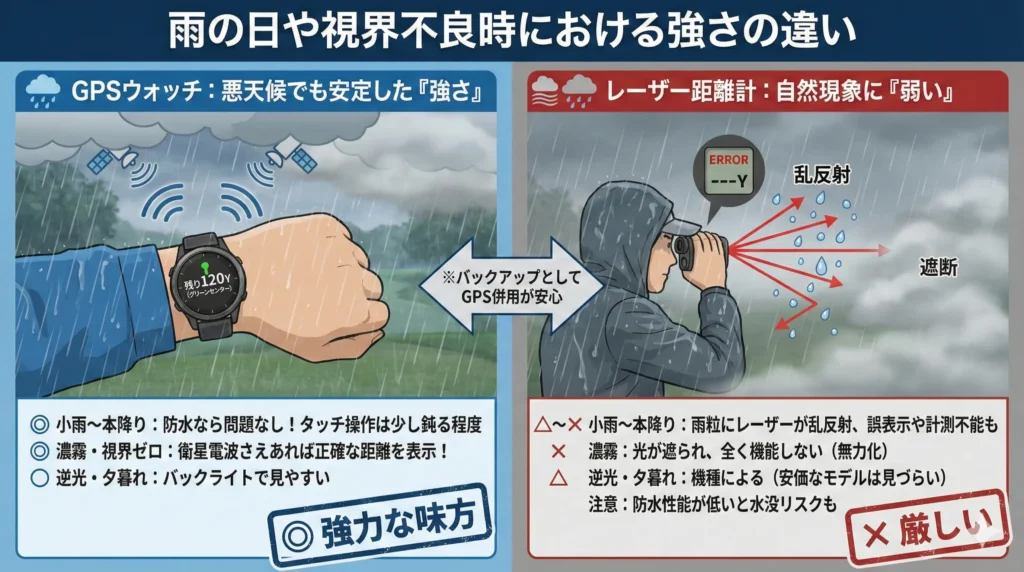 雨の日や視界不良時における強さの違い