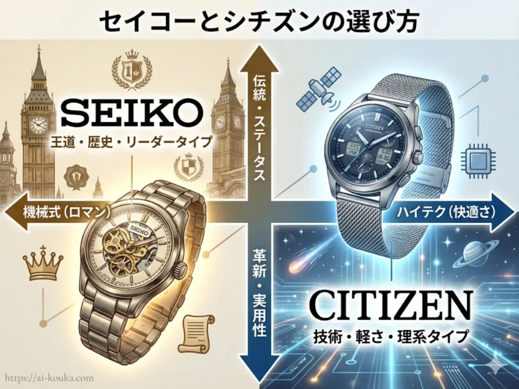 セイコーの伝統性とシチズンの革新性を比較した分布図