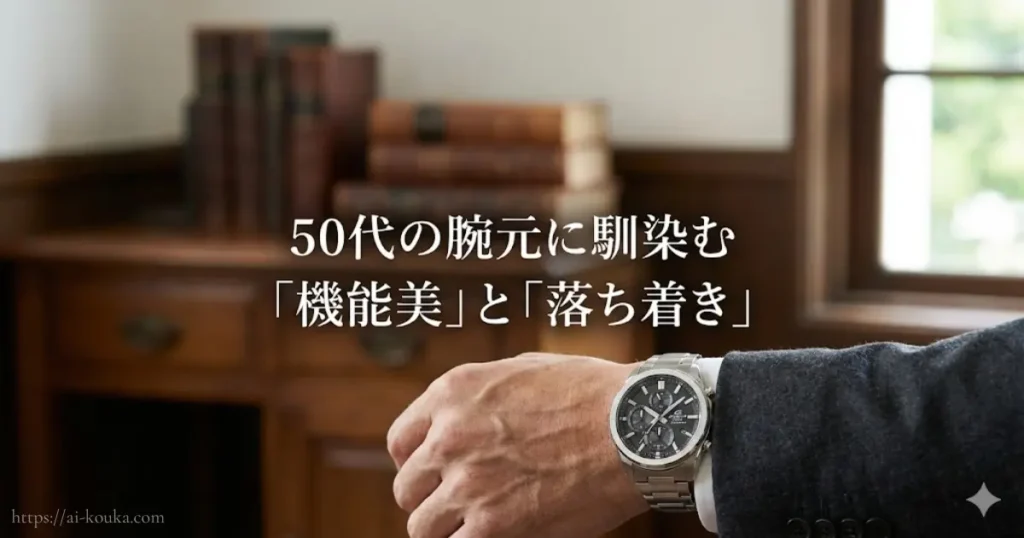 50代の大人の腕元に落ち着きを与えるエディフィスの機能美イメージ