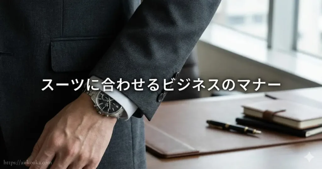 スーツの袖口から見えるビジネスシーンでのエディフィス着用マナー図