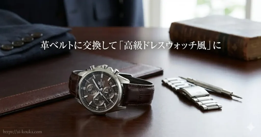 革ベルトに交換してドレスウォッチ風にアレンジしたカスタム例