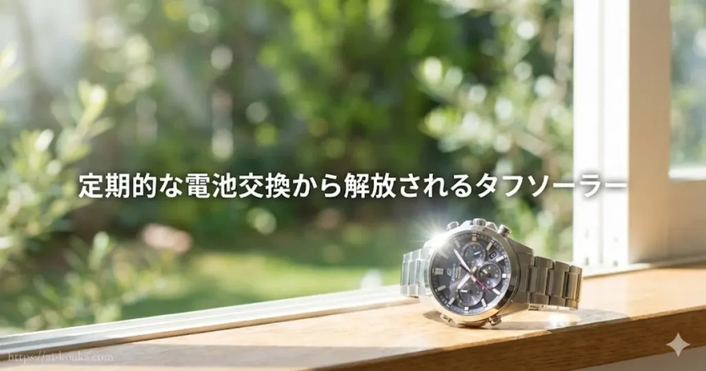 光充電で電池交換不要なタフソーラー機能を備えた時計のイメージ