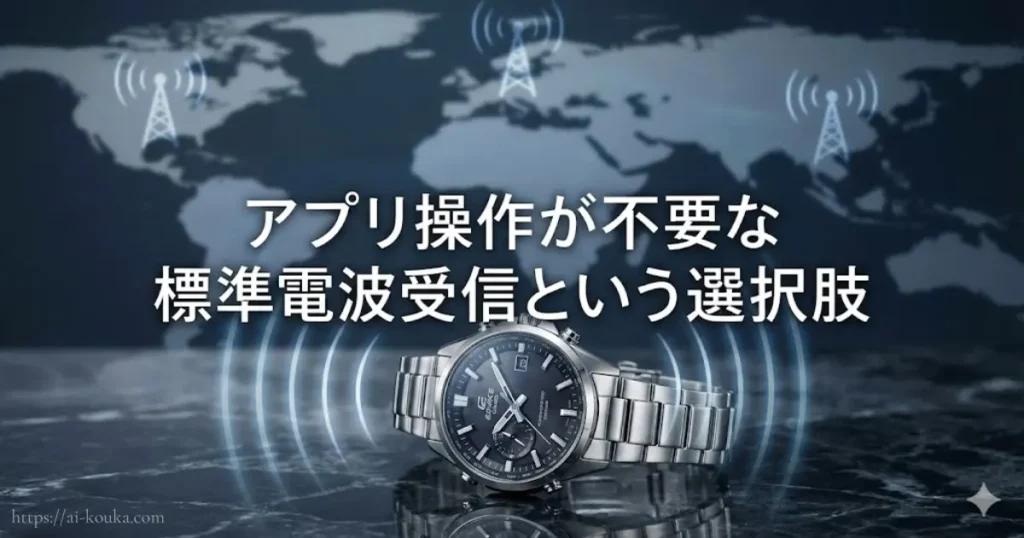 正確な時刻を自動受信する電波時計としてのエディフィスのイメージ
