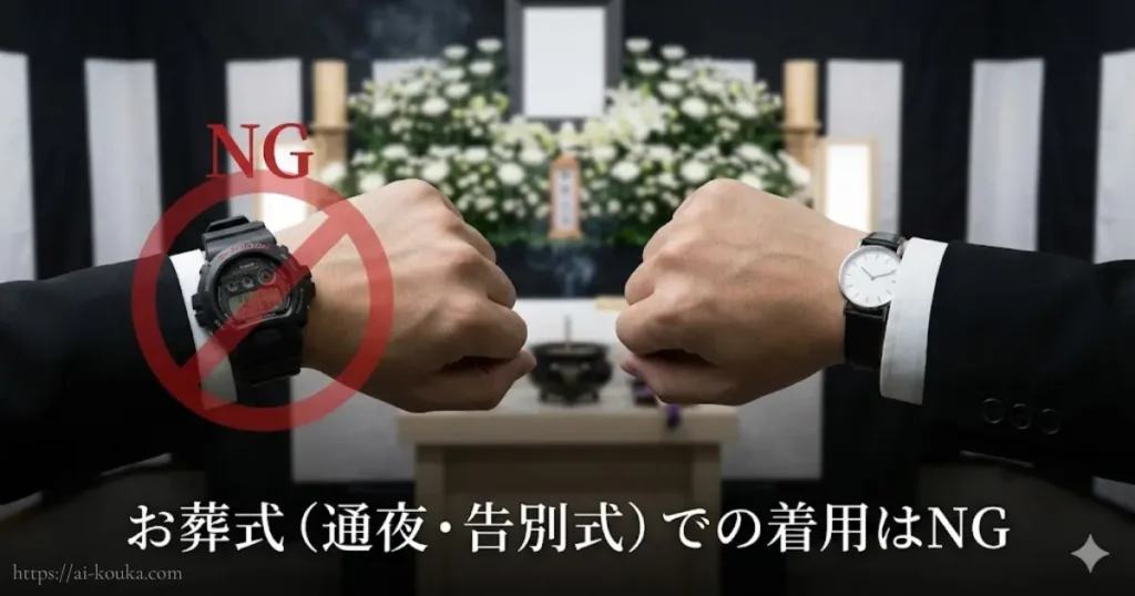 お葬式でのG-SHOCK着用がNGな理由を示す比較画像