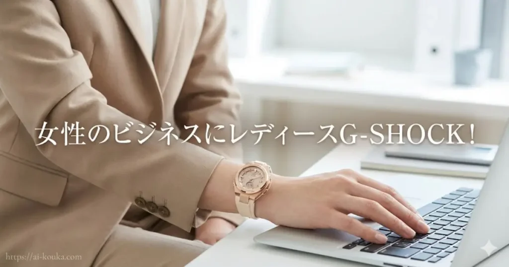 女性のビジネスシーンにおすすめなレディースG-SHOCK着用写真