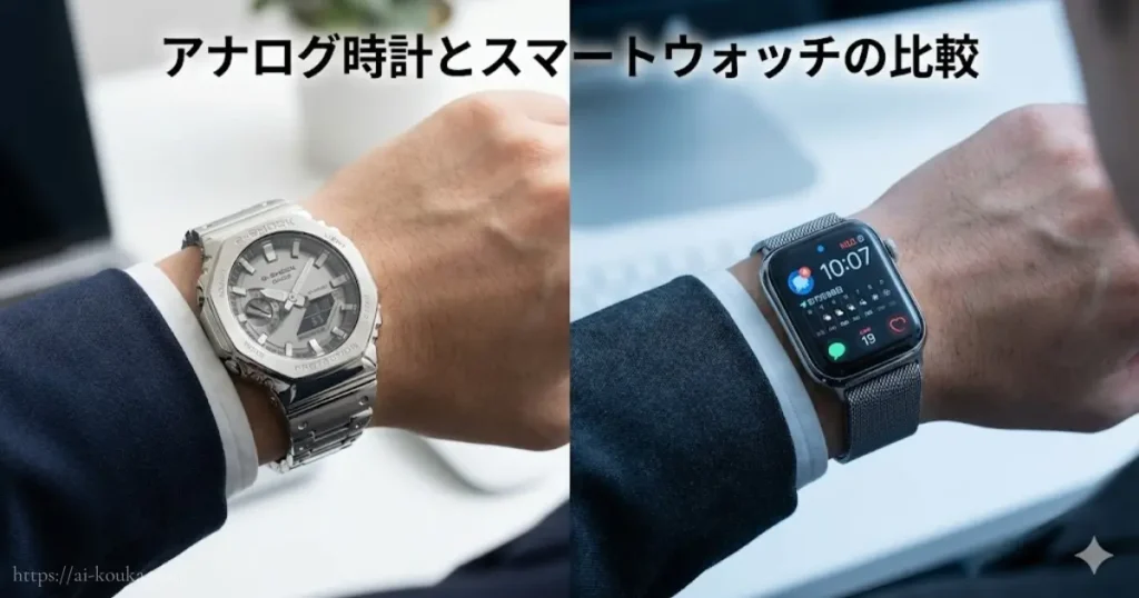 アナログG-SHOCKとスマートウォッチのビジネスでの比較写真