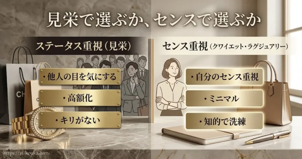 ステータス重視とセンス重視を対比した比較図