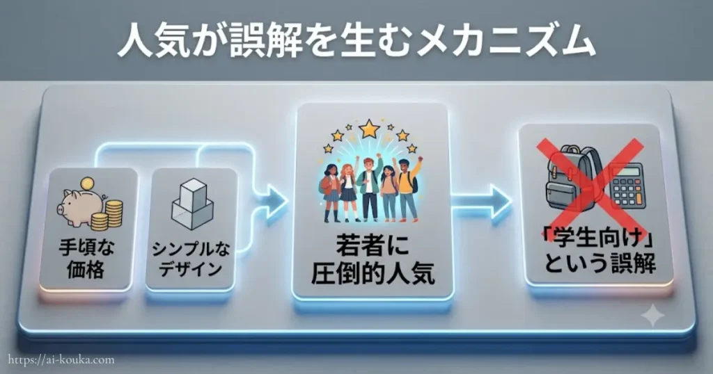 若者人気が固定観念を生む流れを示した図
