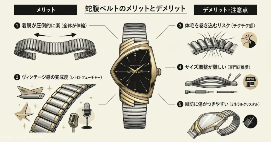 蛇腹ベルトのメリットとデメリットの図解