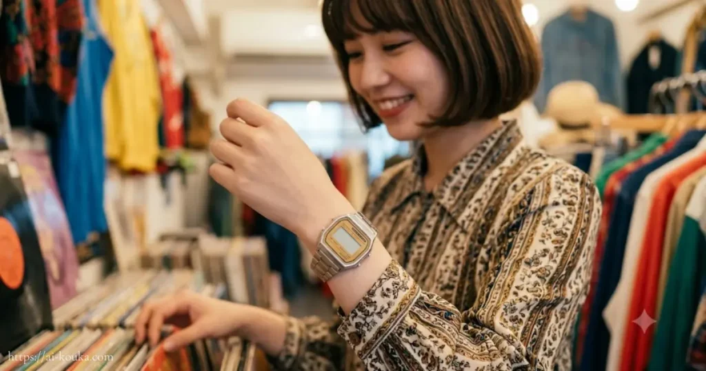 A158WEAを着用するレトロな日本人女性
